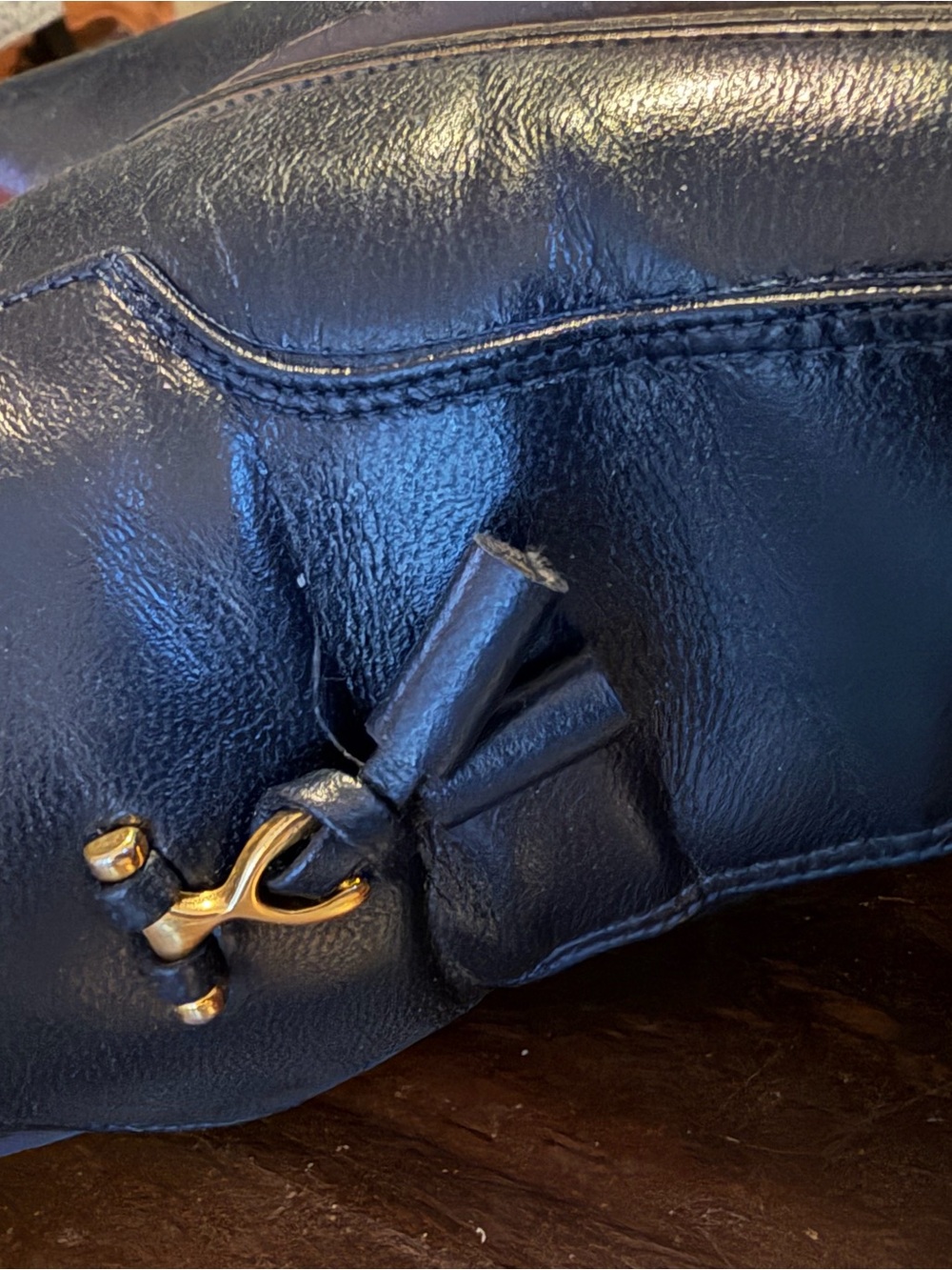 VTG Cobbies Classic Navy Leather Block Heel Tassel Loafer - 11W - Picture 8 of 12